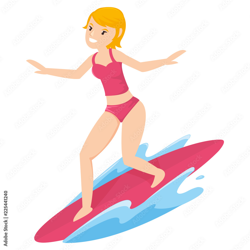 Beautiful young girl with surfing board in the sea
