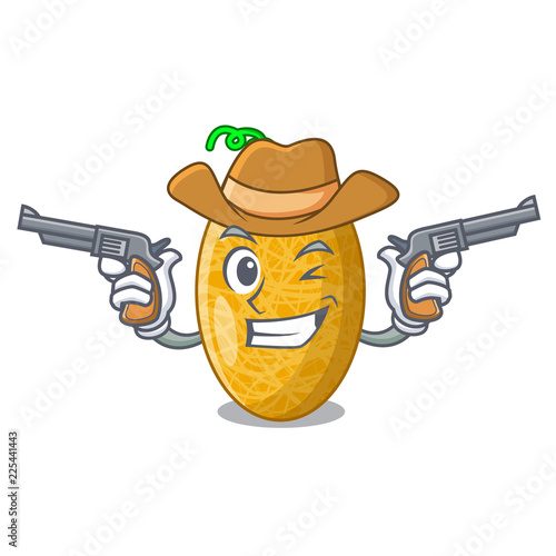 Cowboy fresh honeydew melon on cartoon table