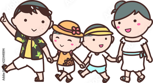  親子家族でおでかけ夏旅行(父母息子娘)