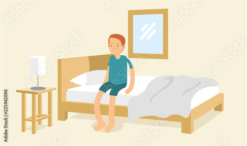 young guy wake up from sleep in the morning