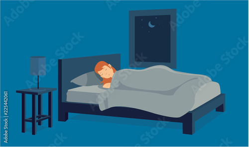 young female tired sleeping in the bed of his apartment