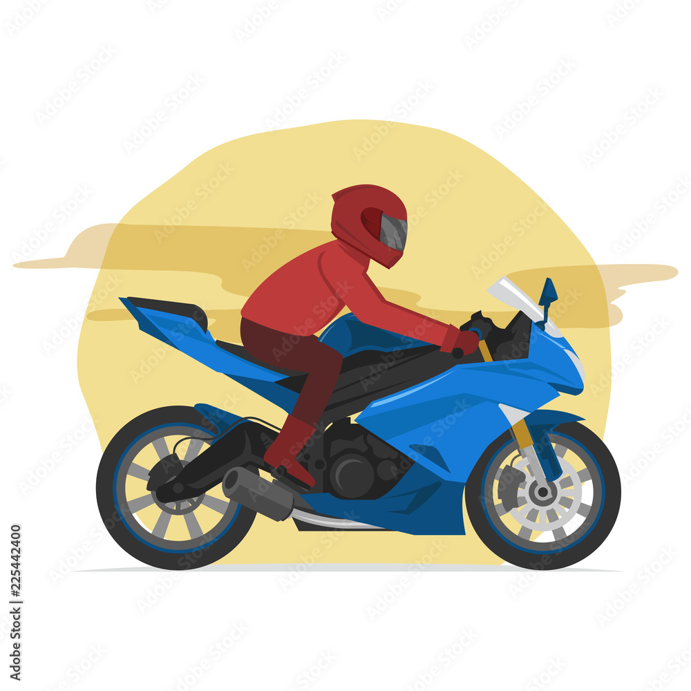 sport blue motorbike rider speeding on the street