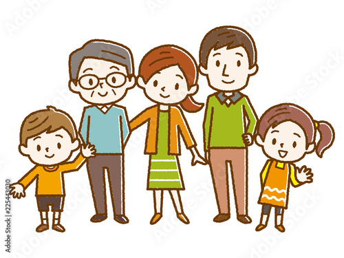 家族　三世代　手描き風