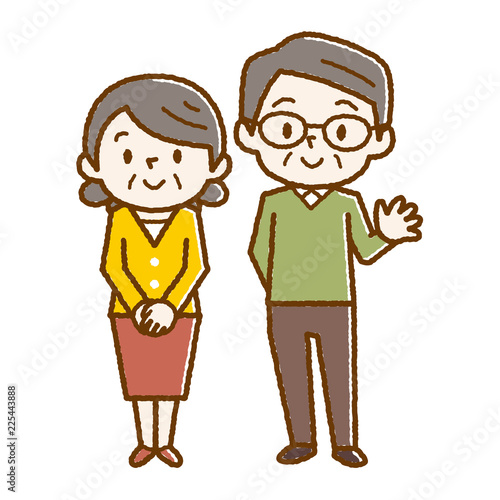 幸せシニア夫婦　手描き風