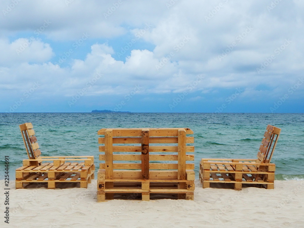 Wooden pallets chairs seaside, Beach chairs Wooden pallets chairs seaside, Beach chairs
