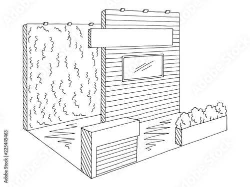 Exhibition stand graphic interior black white sketch illustration vector