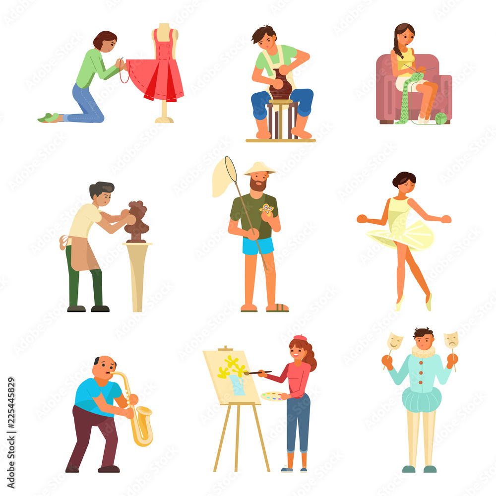 People and their hobbies vector flat illustration