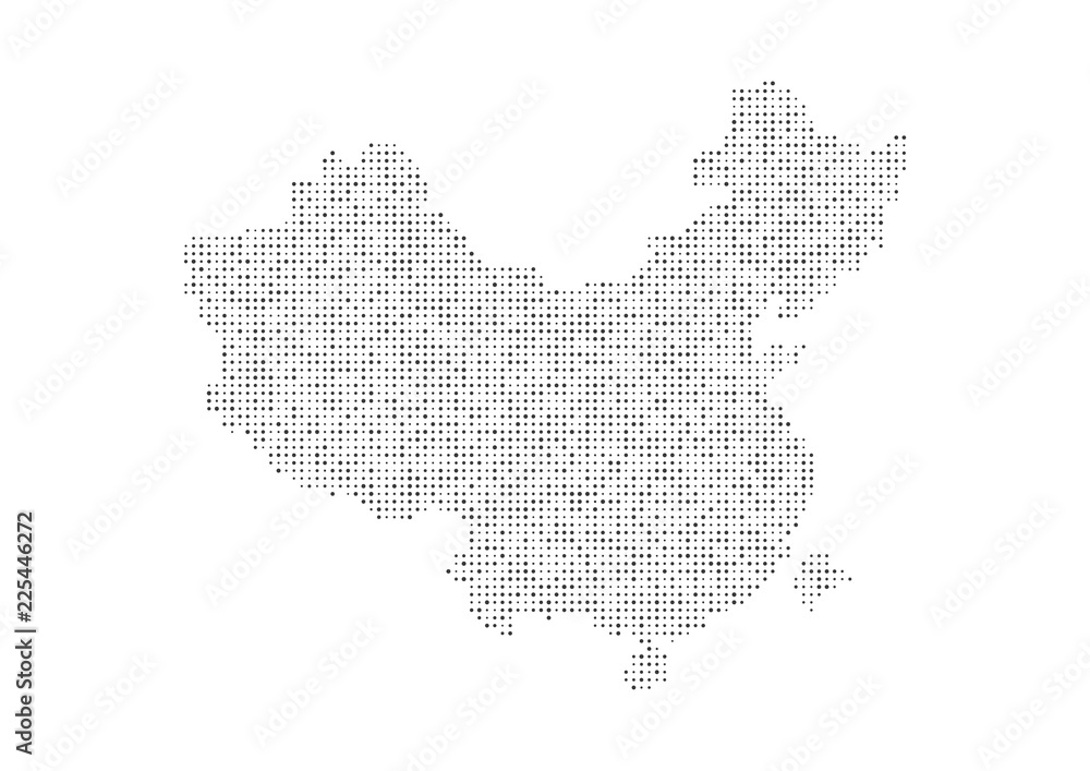 Abstract map of the China created from dots pixels art style. Technology and communication network map concept. Vector illustration