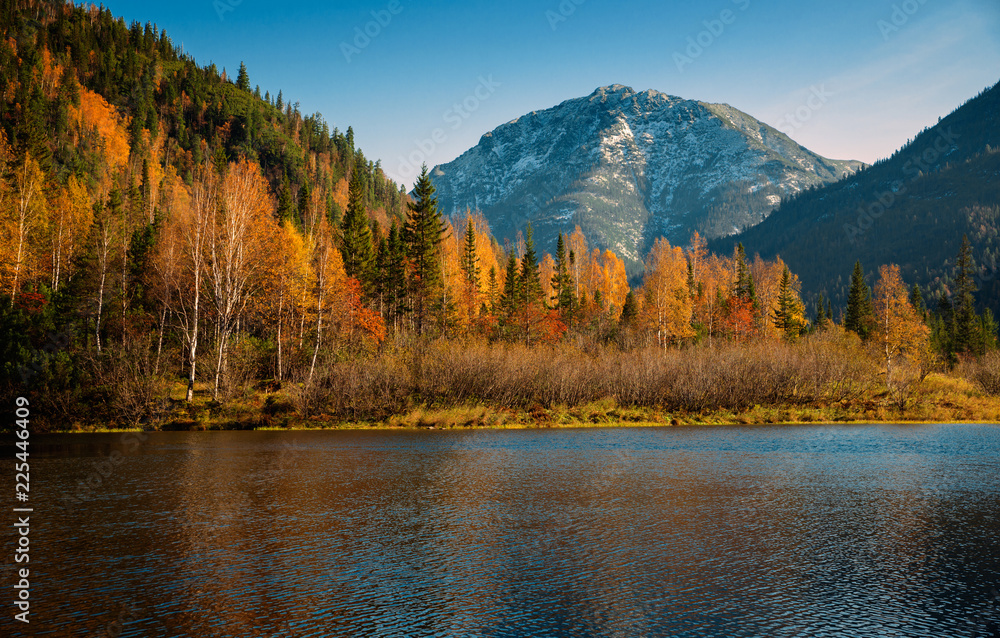 Autumn in mountains range Khamar-Daban in Eastern Siberia