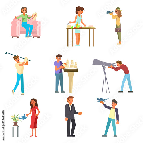 People and their hobbies vector flat illustration