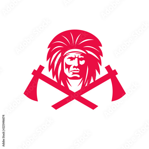 Native American Crossed Tomahawk Mascot