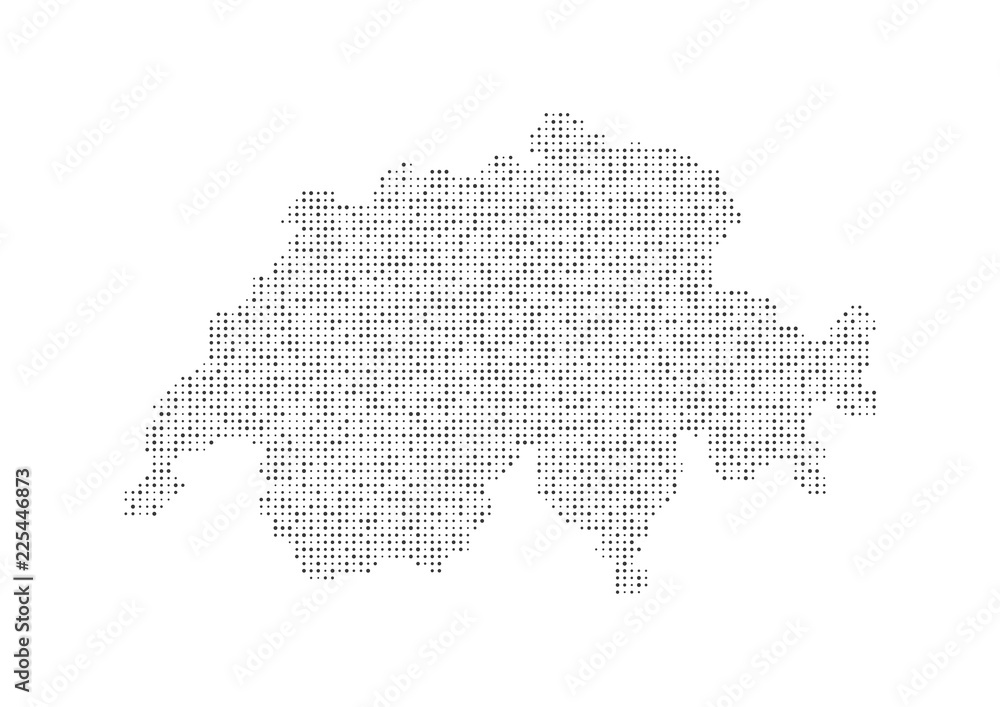 Abstract map of the Switzerland created from dots pixels art style. Technology and communication network map concept. Vector illustration