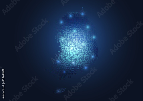 Abstract map of the South Korea created from dots pixels art style. Technology and communication network map concept. Vector illustration