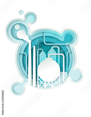 Chemical industry plant vector paper art illustration