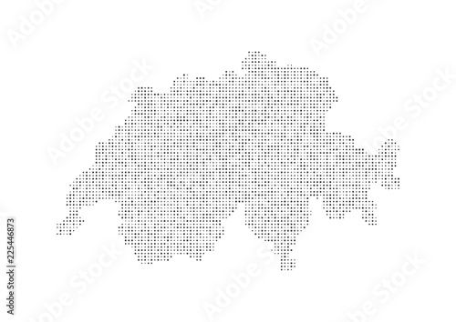 Abstract map of the Switzerland created from dots pixels art style. Technology and communication network map concept. Vector illustration