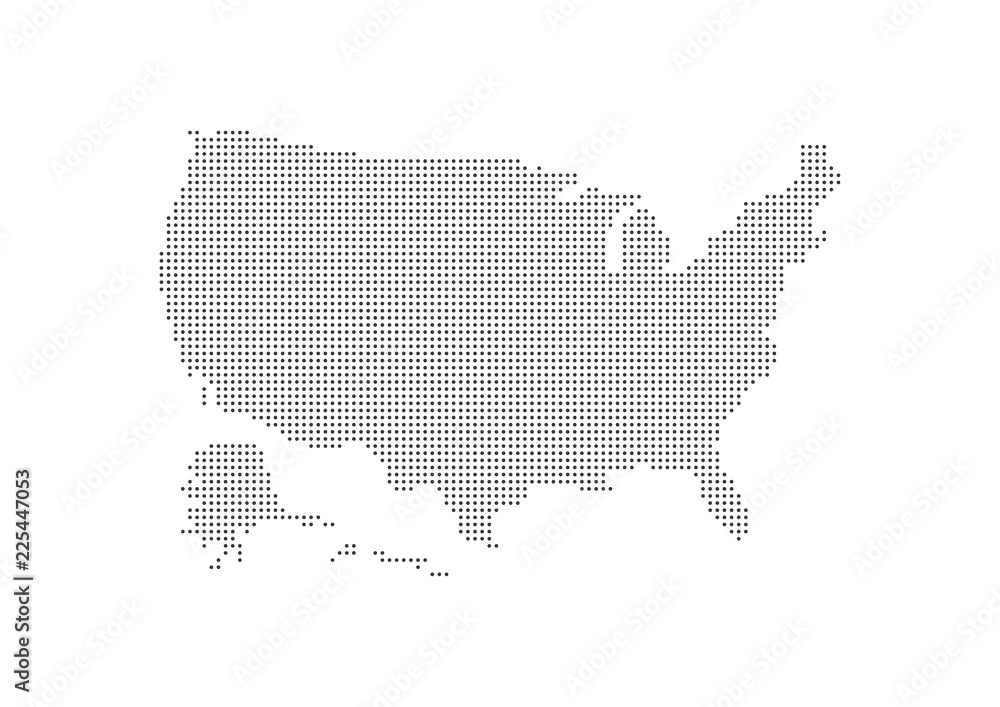 Abstract map of the United States created from dots. Technology and communication network map concept. Vector illustration