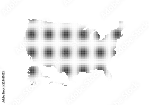 Abstract map of the United States created from dots. Technology and communication network map concept. Vector illustration