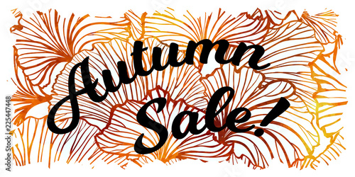 Vector colorful ginkgo leaves autumn background and lettering
