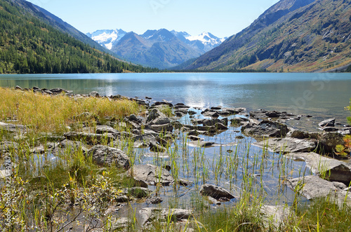 Russia, Altai territory, middle Multinskoye lake in sunny weather photo