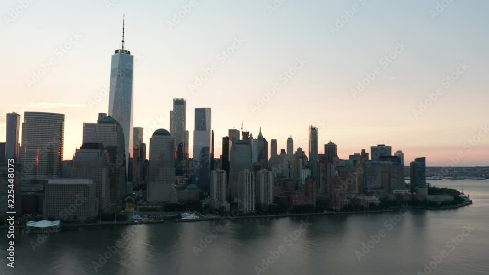 dawn flying over Hudson towards southern tip of NYC dawn flying over Hudson towards southern tip of NYC
