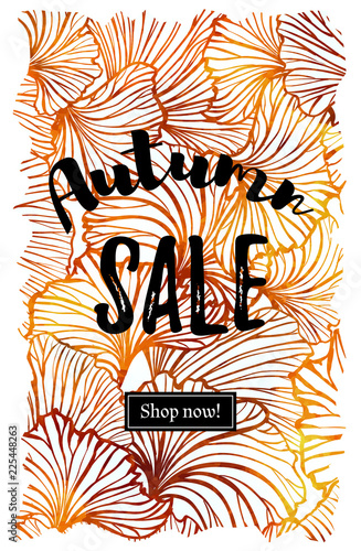 Vector colorful ginkgo leaves autumn background and lettering