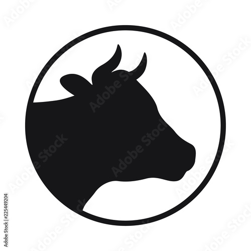Cow head sign. Cow icon. Cow head silhouette in the circle Isolated on white background. Logo. Vector illustration