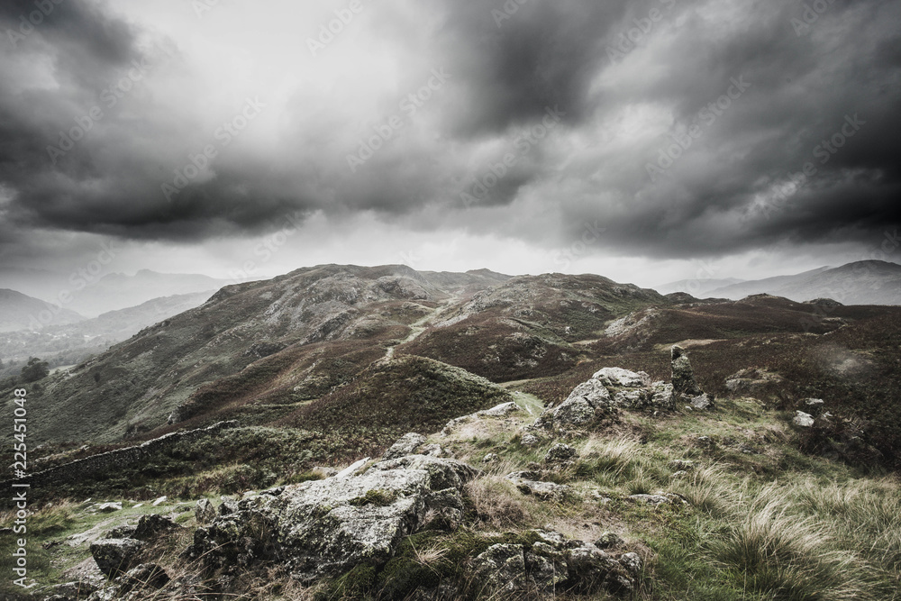 Landscape view from Loughrigg fell in the Lake District