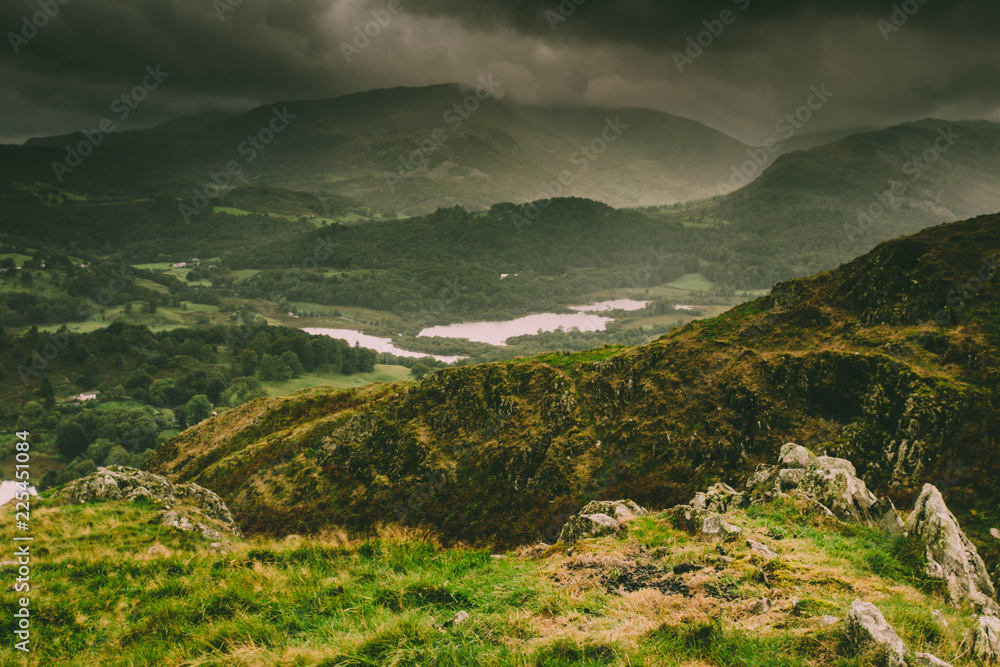 Fototapeta premium Landscape view from Loughrigg fell in the Lake District
