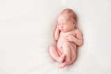 Funny newborn baby sleeping peacefully naked. Top view