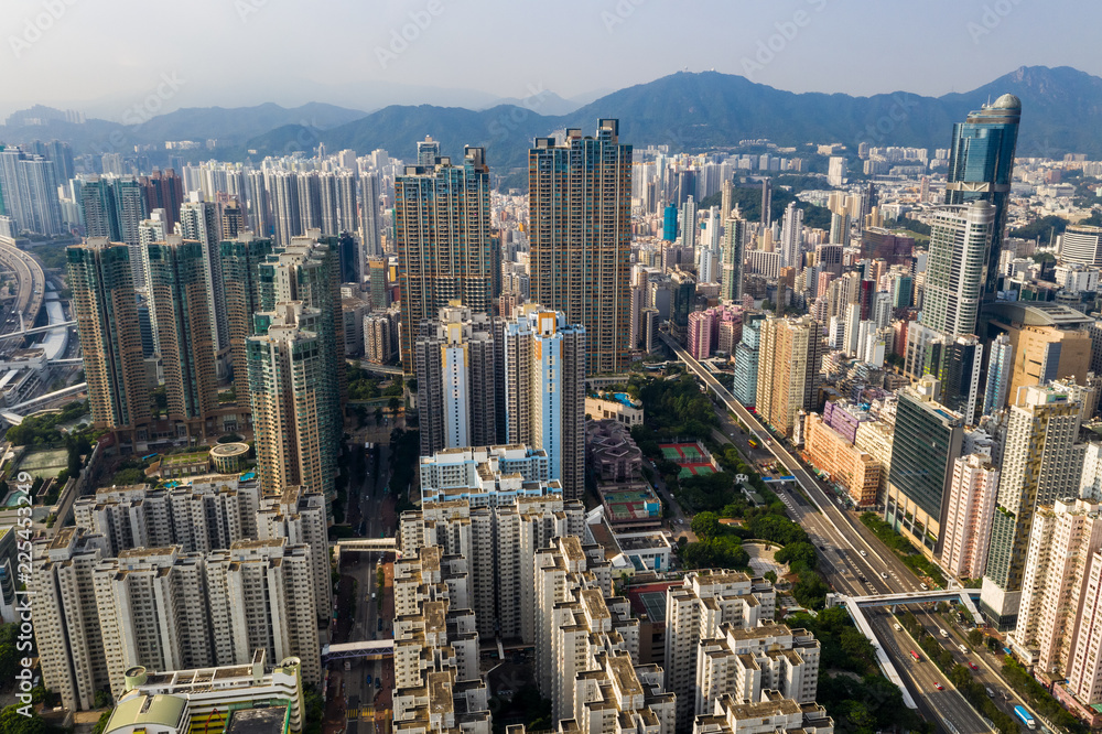 Obraz premium Drone fly over Hong Kong city