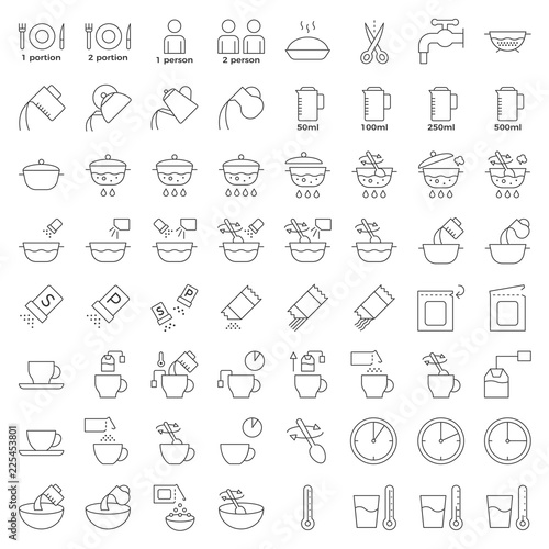 cooking instruction icon, material for use in package and container
