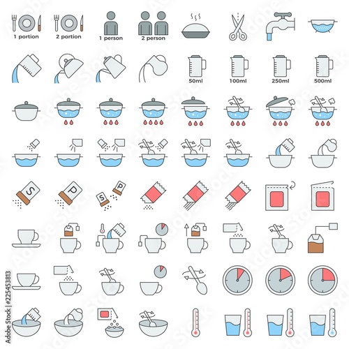 cooking instruction icon, material for use in package and container