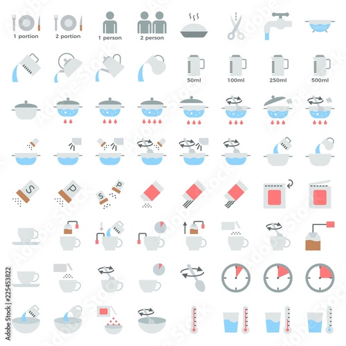 cooking instruction icon, material for use in package and container