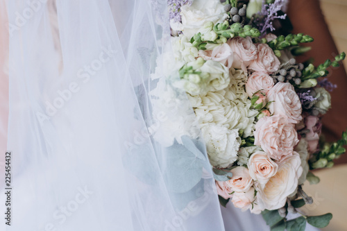 Wedding bouquet of white and pink flowers