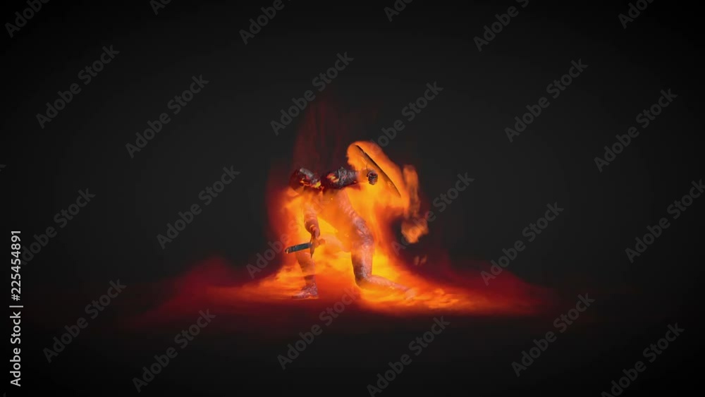 Animation of a warrior using fire magic attack