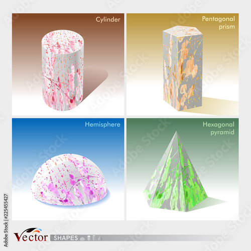 Vectors of cylinder, pentagonal prism, hemisphere and hexagonal pyramid