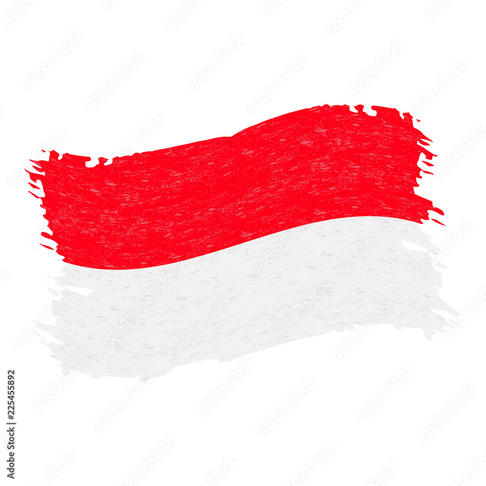 Flag of Indonesia, Grunge Abstract Brush Stroke Isolated On A White Background. Vector Illustration. National Flag In Grungy Style. Use For Brochures, Printed Materials, Logos, Independence Day Flag of Indonesia, Grunge Abstract Brush Stroke Isolated On A White Background. Vector Illustration. National Flag In Grungy Style. Use For Brochures, Printed Materials, Logos, Independence Day