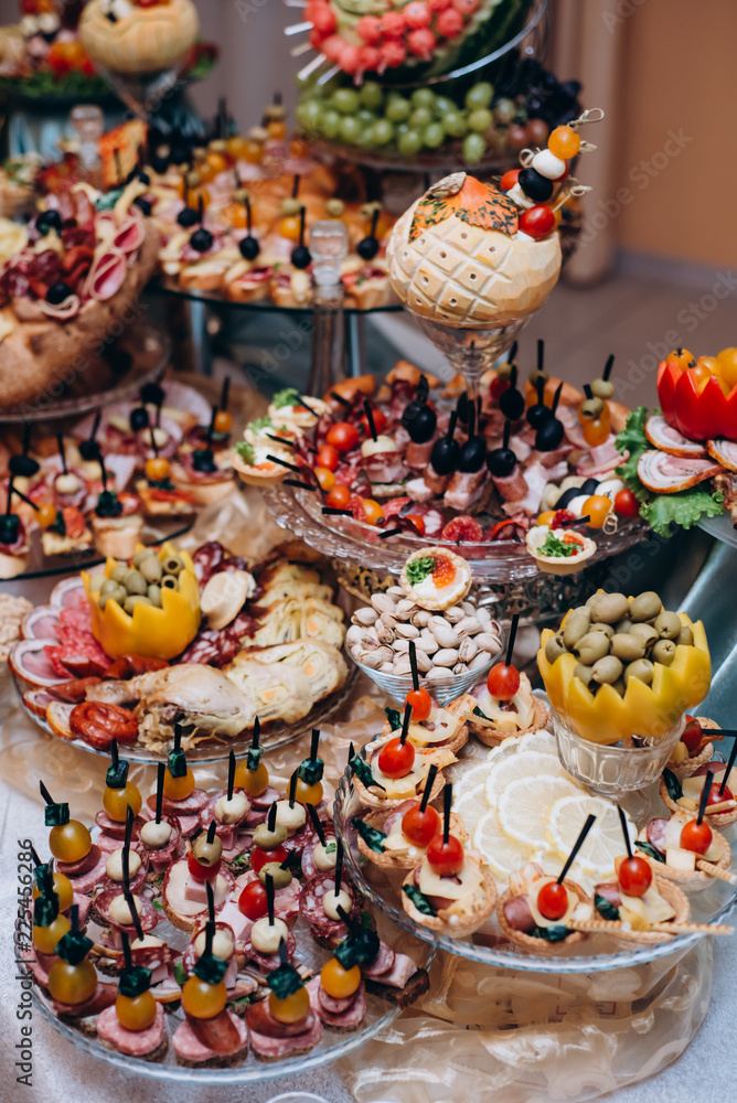 Fototapeta premium Holiday buffet with a variety of snacks