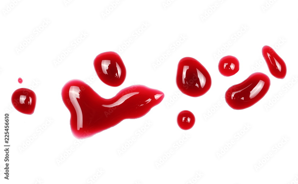 Red wine puddle, droplets isolated on white background, clipping path, top view Red wine puddle, droplets isolated on white background, clipping path, top view