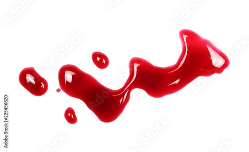 Red wine puddle, droplets isolated on white background, clipping path, top view