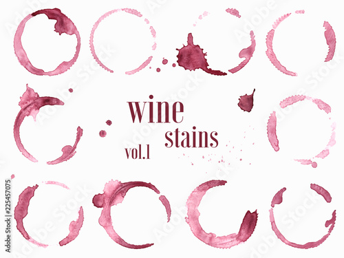 Set of wine stains and splatters. Vector illustration photo