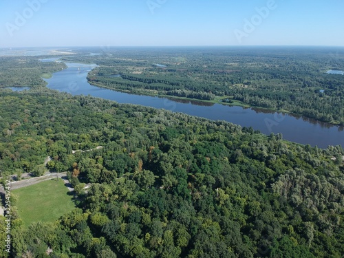 Beautiful river Pripyat bird's-eye view. Photo above