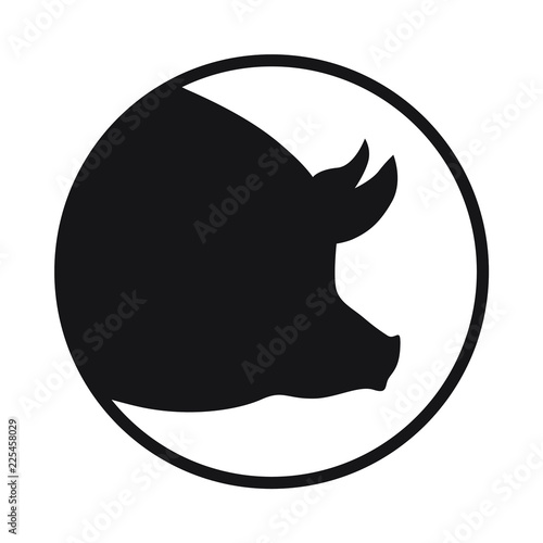 Pig graphic sign. Head pig black silhouette in the circle  isolated on white background. Vector illustration