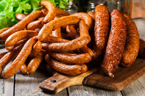 Naklejka Assorted smoked sausages