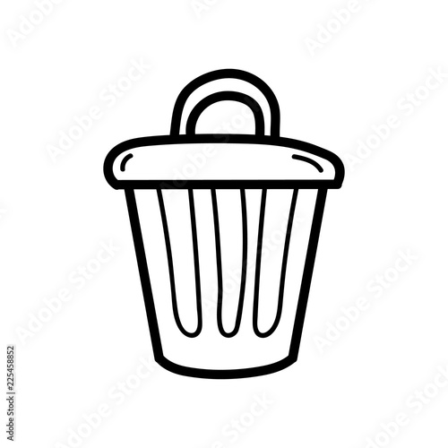 Handdrawn doodle rubbish icon. Hand drawn black sketch. Sign symbol. Decoration element. White background. Isolated. Flat design. Vector illustration