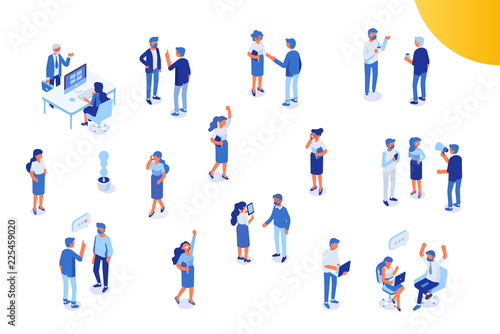 Isomeric office people vector set. Office life. Flat vector characters isolated on white background.