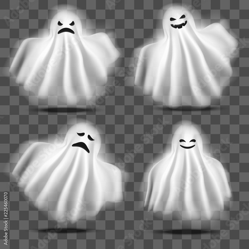 Realistic Detailed 3d Characters Funny Ghosts Set. Vector