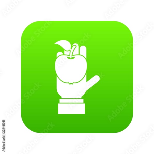 Apple in hand icon digital green for any design isolated on white vector illustration