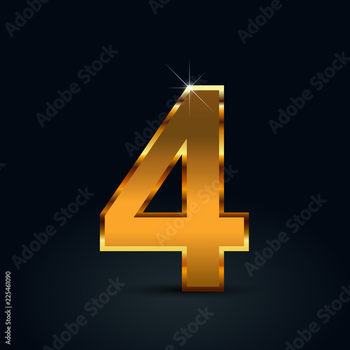Dark gold vector number 4 isolated on black background