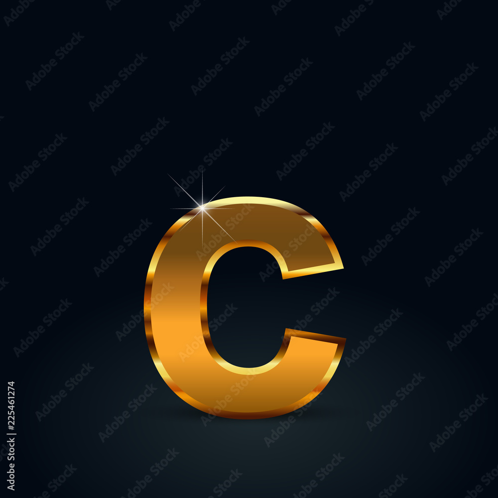 Dark gold vector letter C lowercase isolated on black background Dark gold vector letter C lowercase isolated on black background